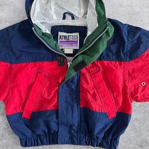 Vintage Athletech Kids Colorblock Windbreaker Navy Red Hooded Jacket Size 4?